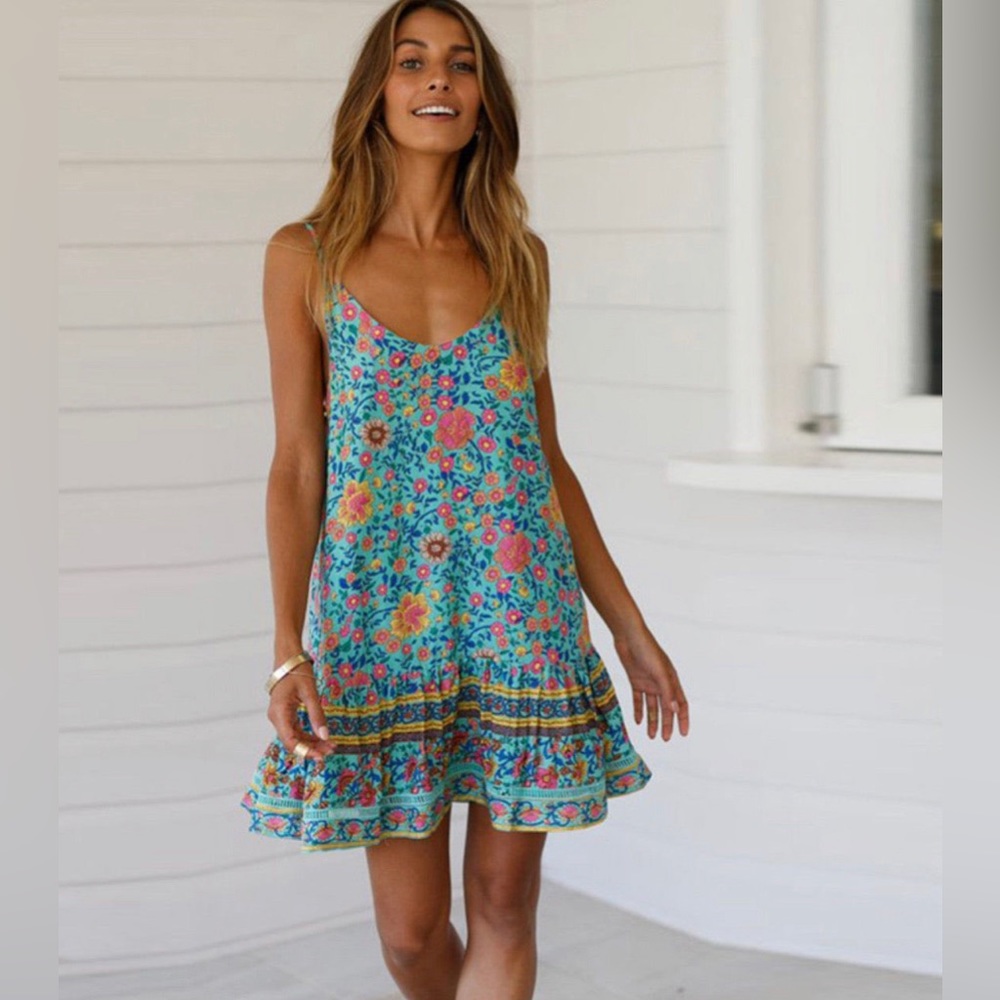NWT! Erica Strappy Dress in Floral (Teal)